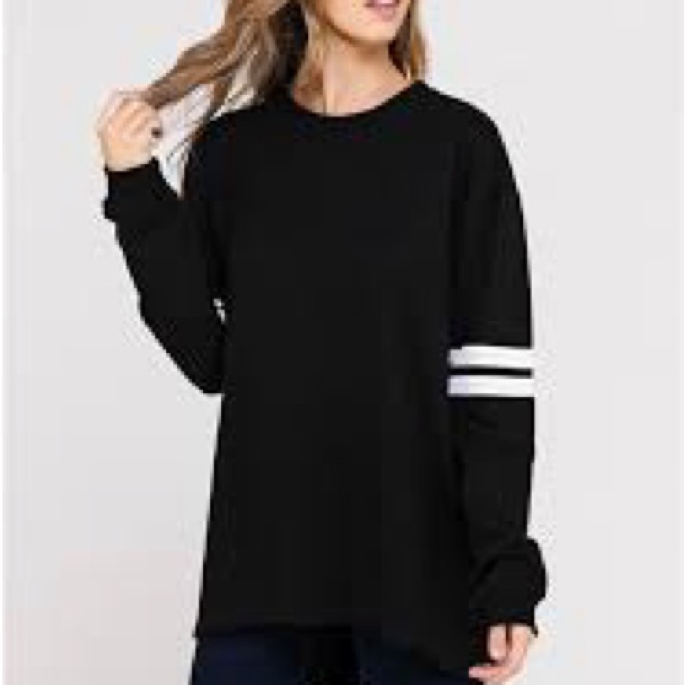 Brand New 2XL Black Long Sleeve Crewneck Top with Sleeve Stripes